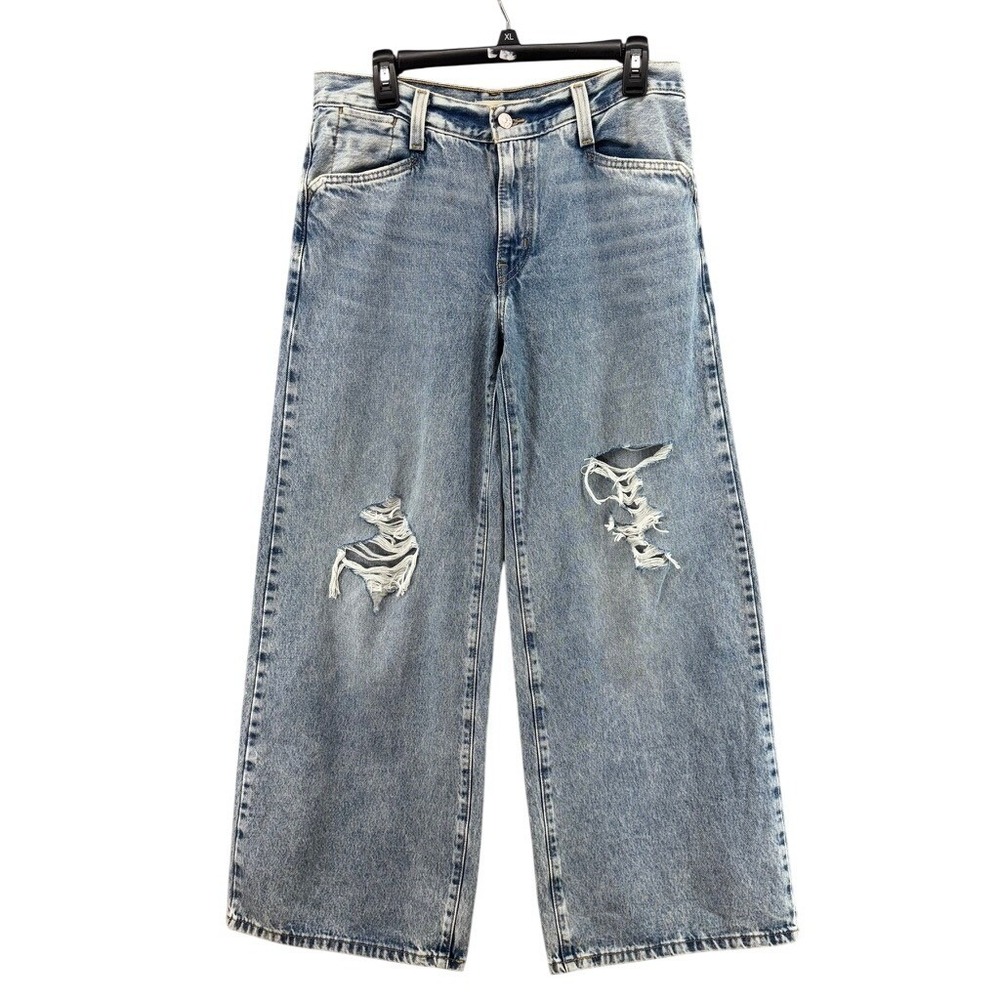 Levis Jeans Womens Sz 29 '94 Baggy Wide Leg Light Wash Distressed‎ Ripped Denim